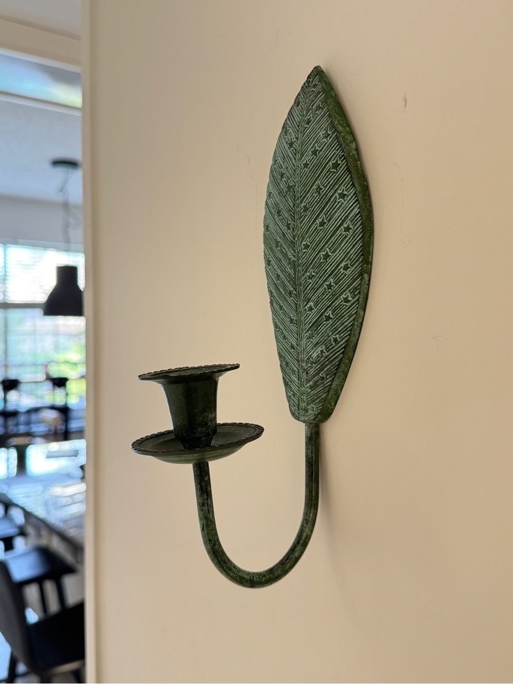 Vintage Brass Green Leaf Wall Sconce Candle Holder | Home Wall Decor